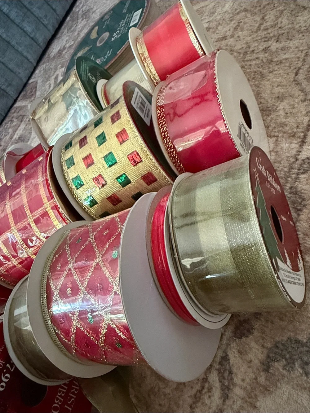 17-Roll Christmas Holiday Wired Ribbon Bundle Red Green Gold New